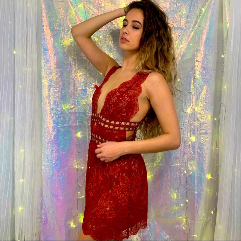 NWT For Love & Lemons Red Lace Dress
